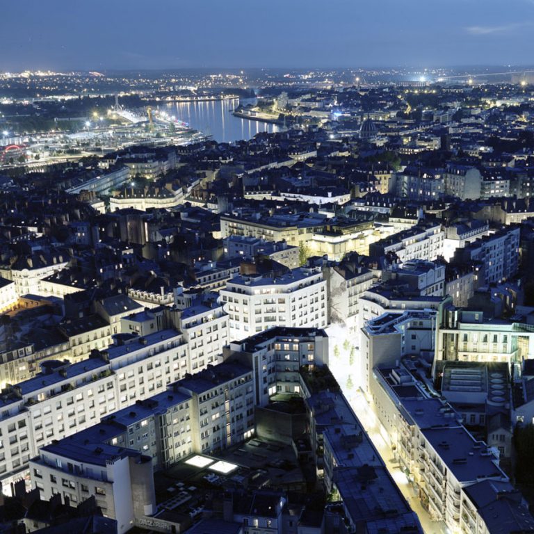 Vue aérienne de nuit, Nantes vu par Patrick Messina. 2011
