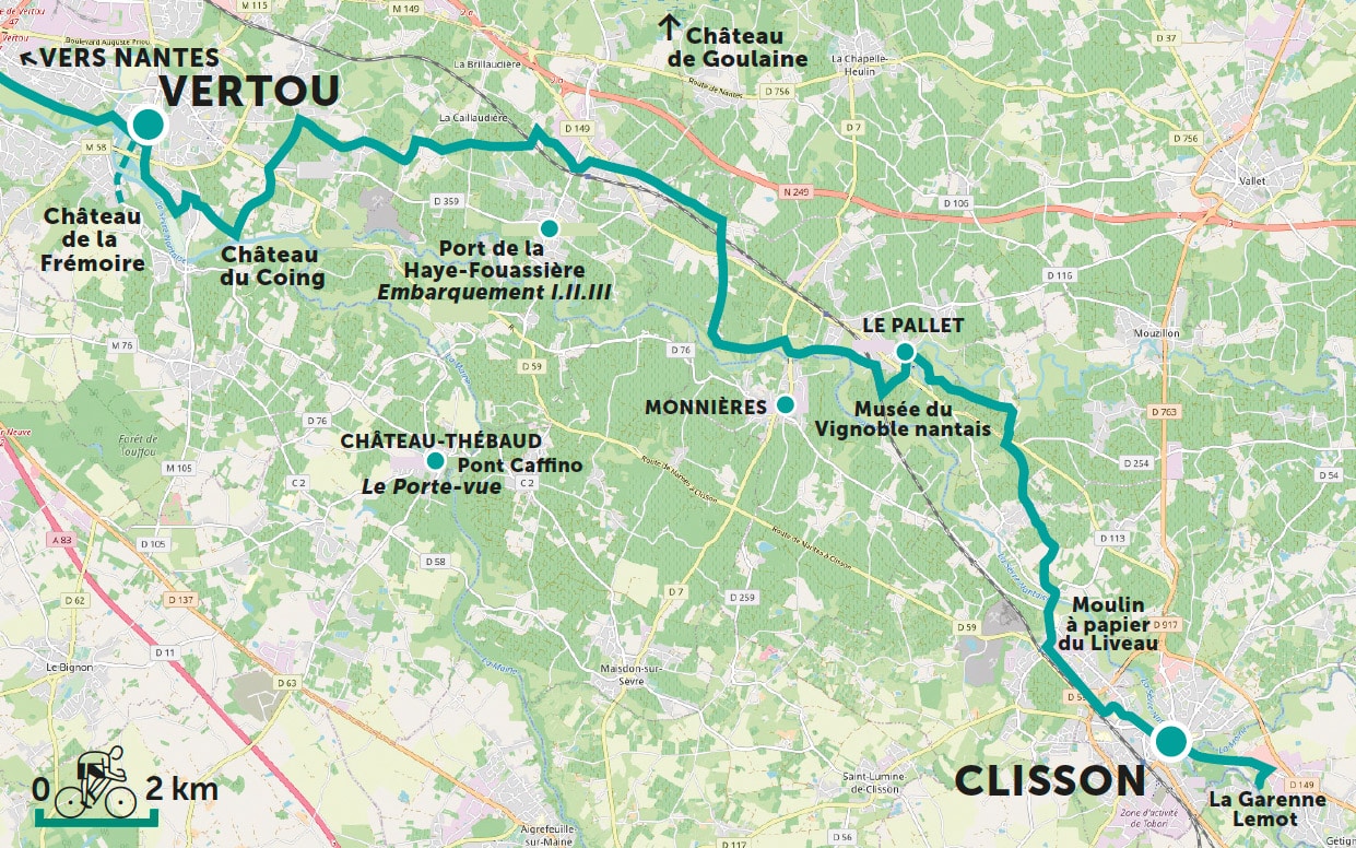 Carte parcours vélo – Vignoble – Nantes – Clisson Carte parcours vélo - Vignoble - Nantes - Clisson
